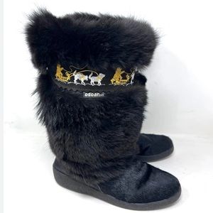 Oscar Sport Apres Ski Fur Boot Dog Sled Embroidered
